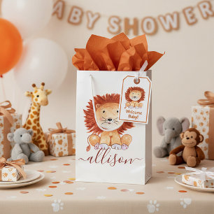 Cute hand drawn lion personalised kids  small gift bag