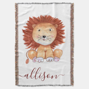 Cute hand drawn lion personalised kids throw blanket