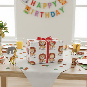 Cute hand drawn lion personalised kids  wrapping p paper