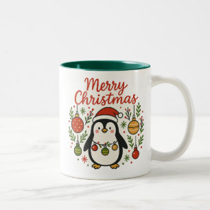Cute Hand-Drawn Merry Christmas Penguin Two-Tone Coffee Mug