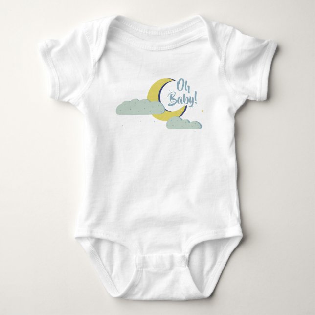 Cute Hand Drawn Moon & Clouds  Baby Bodysuit (Front)