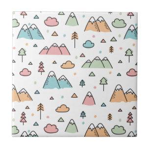 Cute Hand Drawn Mountain Scene Pattern Ceramic Tile