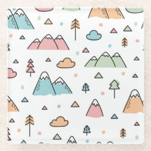 Cute Hand Drawn Mountain Scene Pattern Glass Coaster