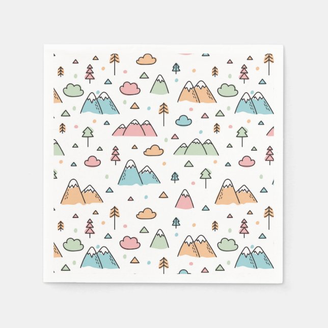 Cute Hand Drawn Mountain Scene Pattern Napkin (Front)