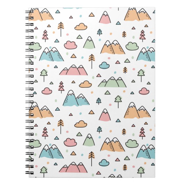 Cute Hand Drawn Mountain Scene Pattern Notebook (Front)