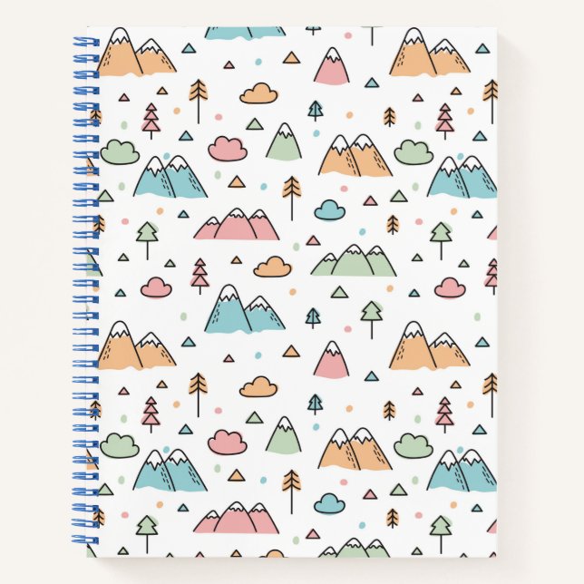 Cute Hand Drawn Mountain Scene Pattern Notebook (Front)