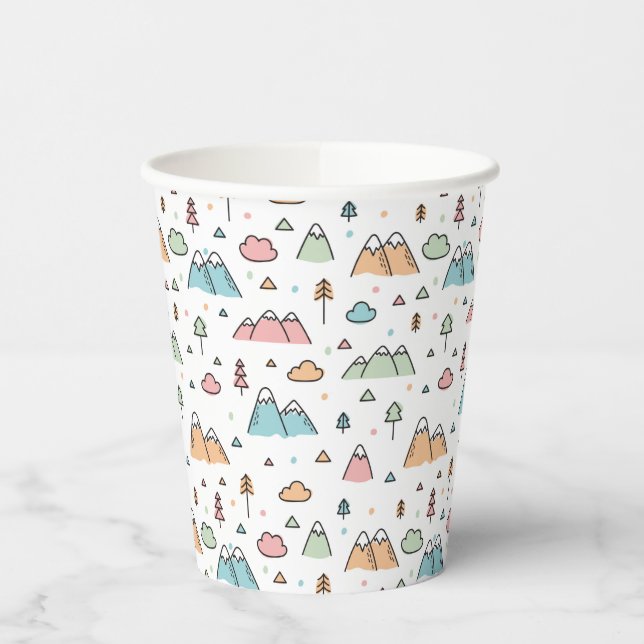 Cute Hand Drawn Mountain Scene Pattern Paper Cups (Left)