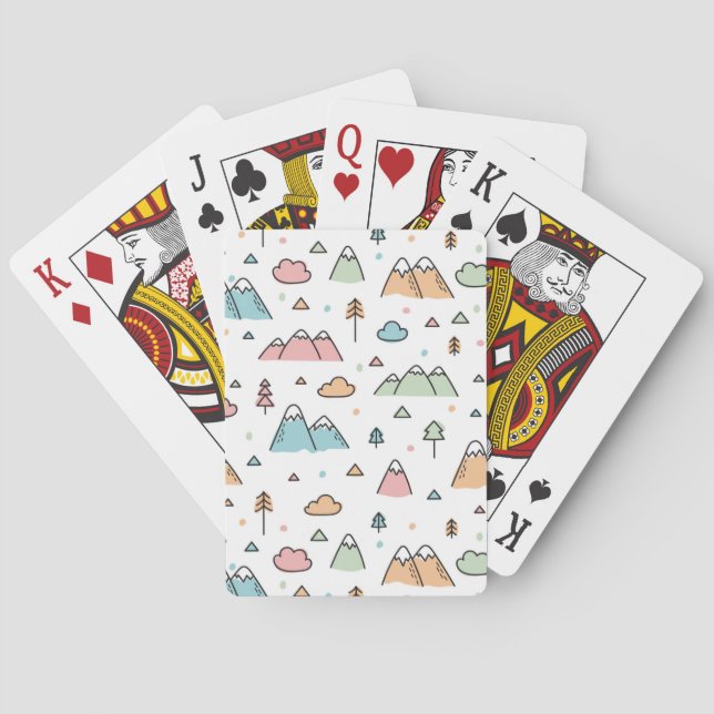 Cute Hand Drawn Mountain Scene Pattern Playing Cards (Back)