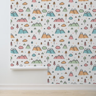 Cute Hand Drawn Mountain Scene Pattern Wallpaper