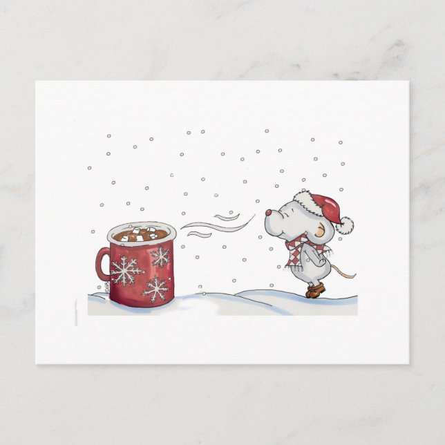 Cute hand drawn mouse design for Christmas Holiday Postcard (Front)