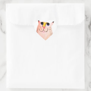 Cute Hand-Drawn Orange Tabby Cat Heart Sticker