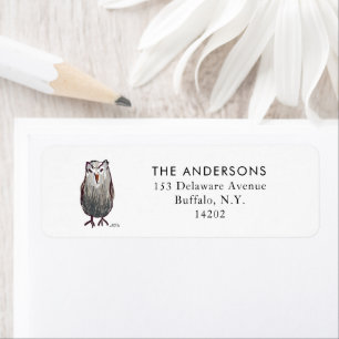 Cute Hand-Drawn Owl Whimsical Bird Return Address Label