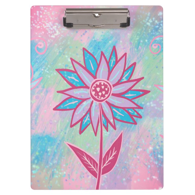 Cute Hand-drawn Pastel Flower Clipboard (Front)