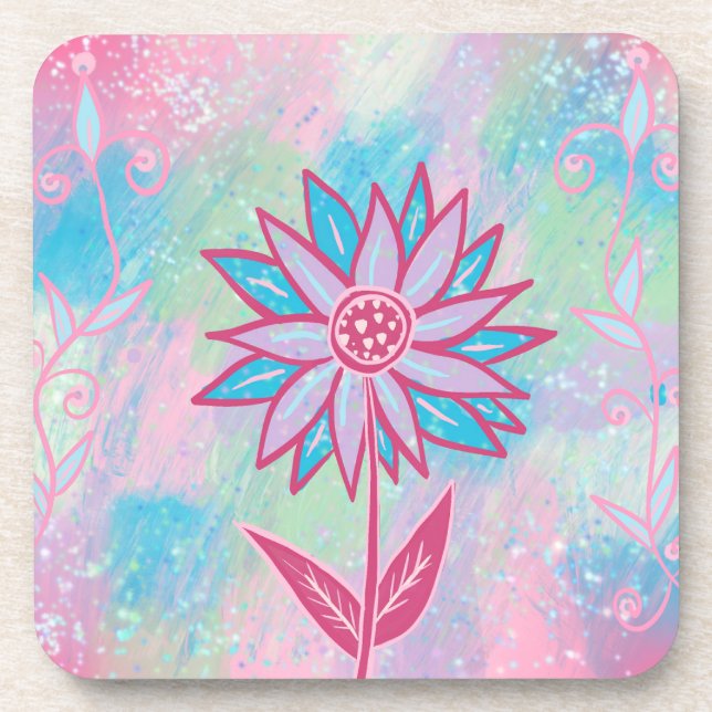Cute Hand-drawn Pastel Flower Coaster (Front)