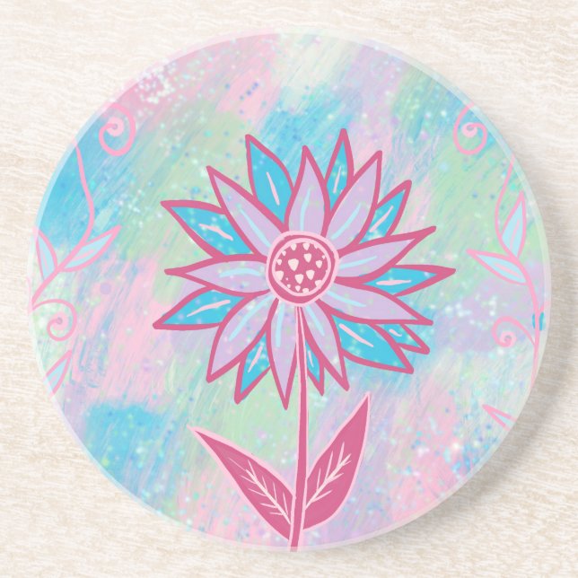 Cute Hand-drawn Pastel Flower Coaster (Front)