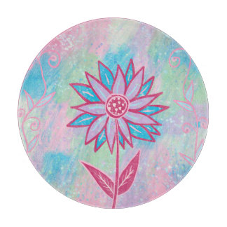 Cute Hand-drawn Pastel Flower Cutting Board