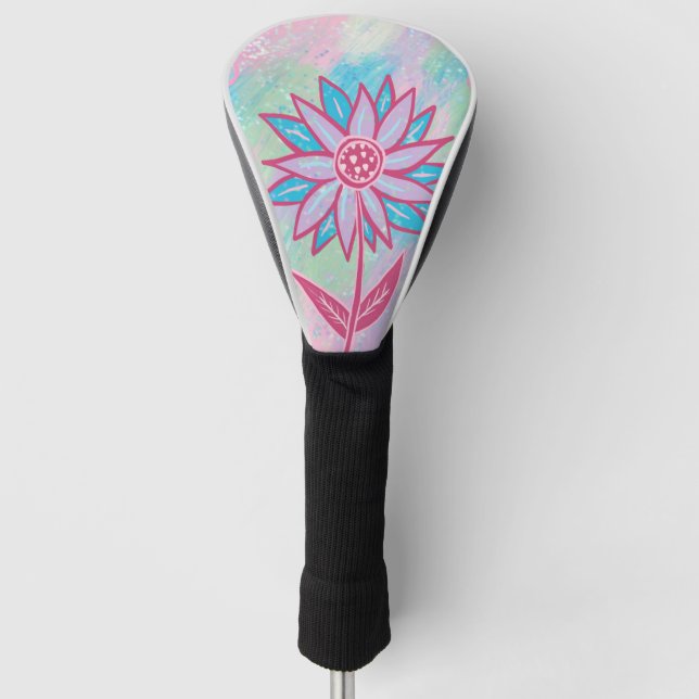 Cute Hand-drawn Pastel Flower Golf Head Cover (Front)