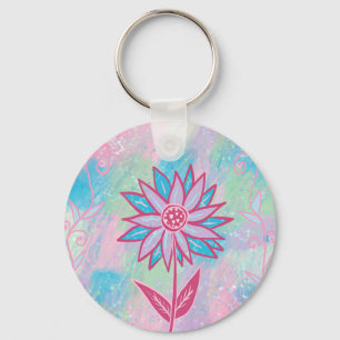 Cute Hand-drawn Pastel Flower Key Ring