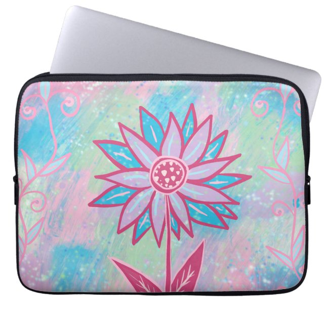 Cute Hand-drawn Pastel Flower Laptop Sleeve (Front)