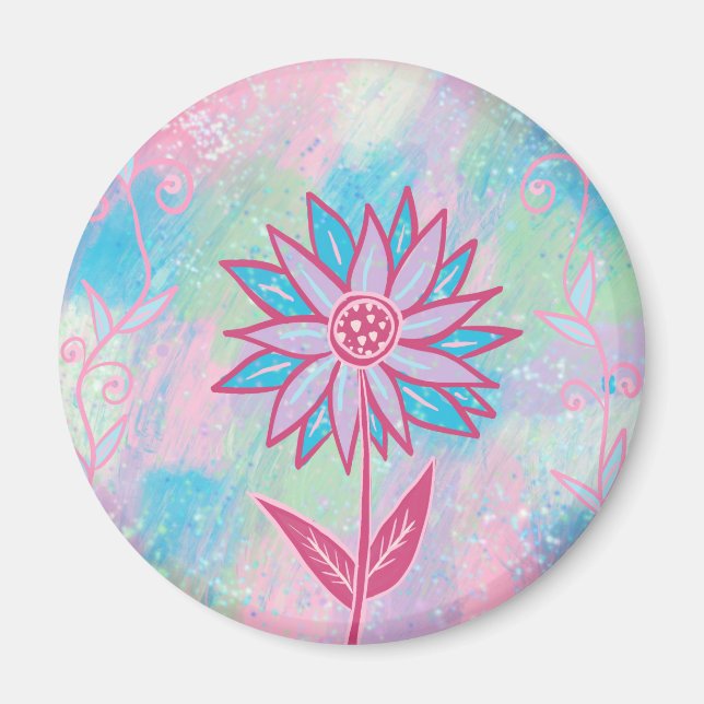 Cute Hand-drawn Pastel Flower Magnet (Front)