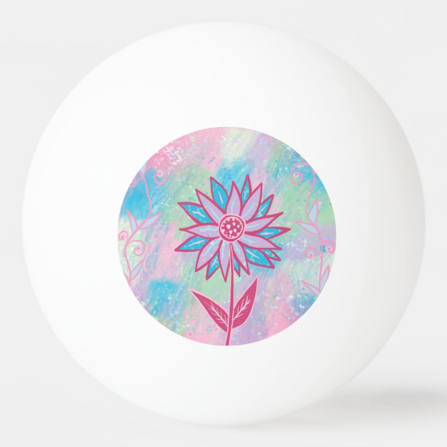 Cute Hand-drawn Pastel Flower Ping Pong Ball (Front)