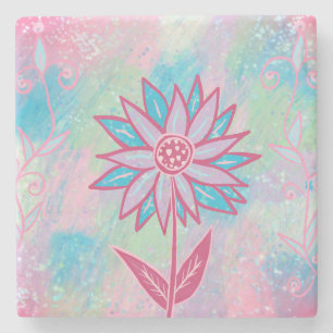 Cute Hand-drawn Pastel Flower Stone Coaster