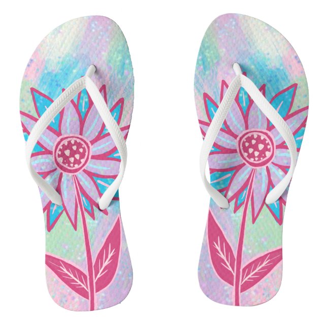 Cute Hand-drawn Pastel Flower Thongs (Footbed)