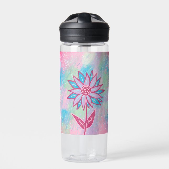 Cute Hand-drawn Pastel Flower Water Bottle (Front)
