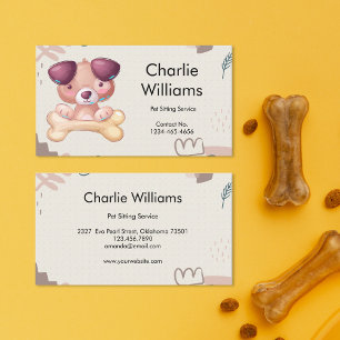 Cute Hand Drawn Pet Sitter Dog Walker Groomer Business Card