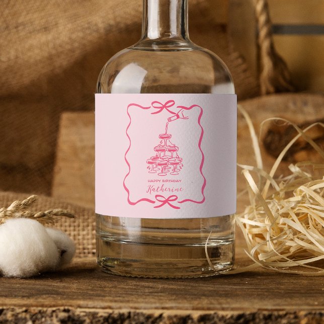 Cute Hand Drawn Pink Champagne Tower Birthday  Sparkling Wine Label (Creator Uploaded)
