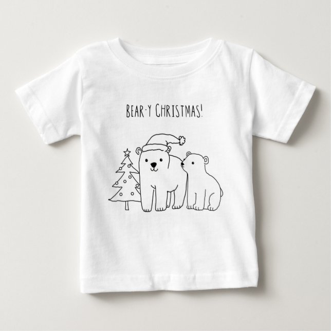 Cute Hand-Drawn Polar Bears Christmas Doodle Baby T-Shirt (Front)