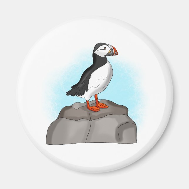Cute Hand drawn Puffin Magnet (Front)