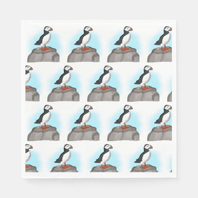 Cute Hand drawn Puffin Napkin (Front)