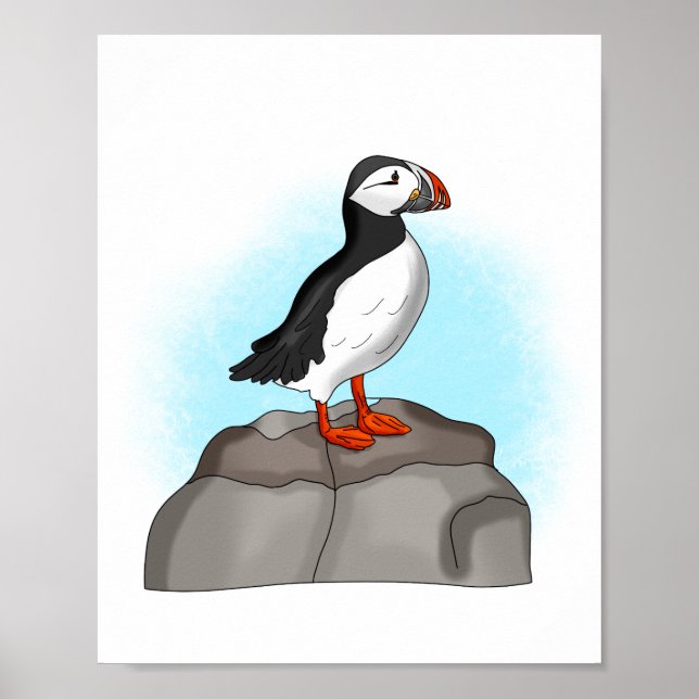 Cute Hand drawn Puffin Poster (Front)