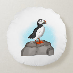 Cute Hand drawn Puffin Round Cushion