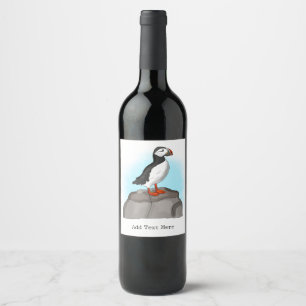 Cute Hand drawn Puffin Wine Label