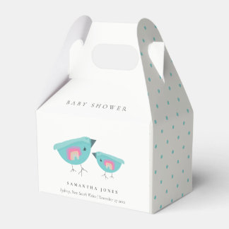 Cute Hand Drawn Rainbow Blue Birdy Baby Shower Favour Box