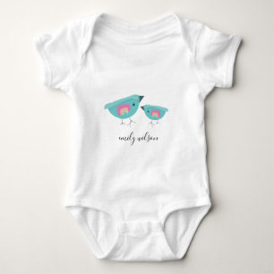 Cute Hand Drawn Rainbow Blue Birdy Mother Baby Baby Bodysuit