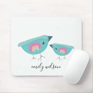 Cute Hand Drawn Rainbow Blue Birdy Mother Baby Mouse Pad