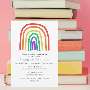 Cute Hand Drawn Rainbow High School Graduation Invitation