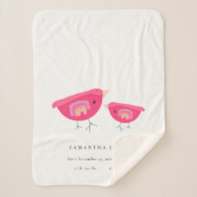 Cute Hand Drawn Rainbow Pink Birdy Baby Birth Stat