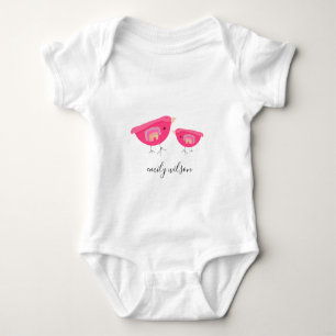Cute Hand Drawn Rainbow Pink Birdy Mother Baby Bodysuit