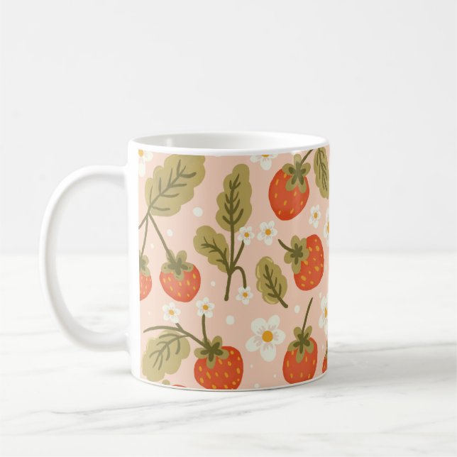 Cute Hand-drawn Red Strawberry Seamless Pattern Coffee Mug (Left)