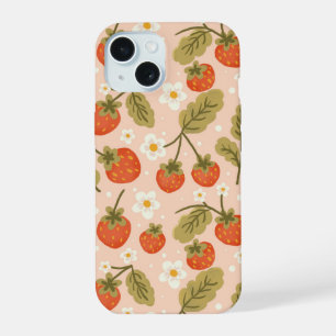 Cute Hand-drawn Red Strawberry Seamless Pattern iPhone 15 Case