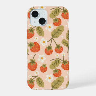 Cute Hand-drawn Red Strawberry Seamless Pattern iPhone 15 Case