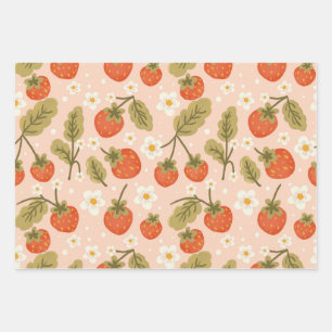 Cute Hand-drawn Red Strawberry Seamless Pattern Wrapping Paper Sheet