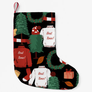 Cute hand drawn Seamless pattern with Christmas tr Small Christmas Stocking