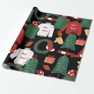Cute hand drawn Seamless pattern with Christmas tr Wrapping Paper