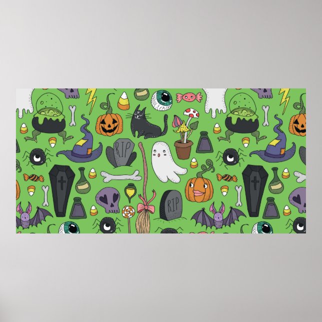 Cute hand drawn seamless patterns with cute hand d poster (Front)