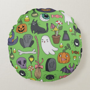 Cute hand drawn seamless patterns with cute hand d round cushion